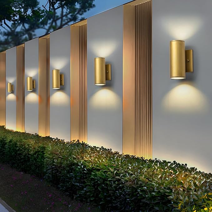 Modern LED Outdoor Wall Lights 7 Cylinder Up and Down Exterior Lighting Fixtures Handmade Gold Outdoor Wall Sconce Wall Mount on Any Direction