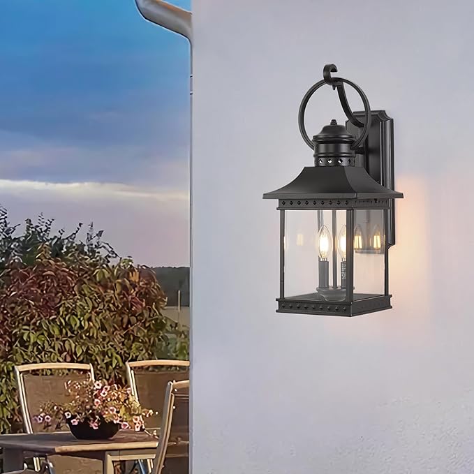 Outdoor Lanterns 21.5 H Large Exterior Sconce Lights 2-Light Black Outdoor Wall Light Fixtures with Clear Glass for Porch Patio Farmhouse