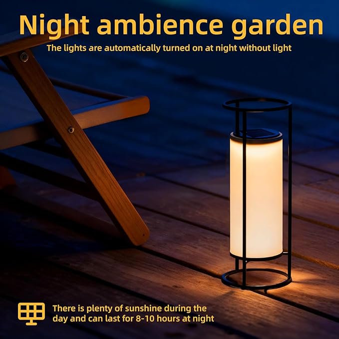 HOTEAGLE Outdoor Solar Lights14.8 H Modern Metal Cylinder Solar Powered Lantern Waterproof Decorative Table Lamp with Warm White LED Dusk to Dawn Auto On/Off for Garden Patio Yard Path Decor