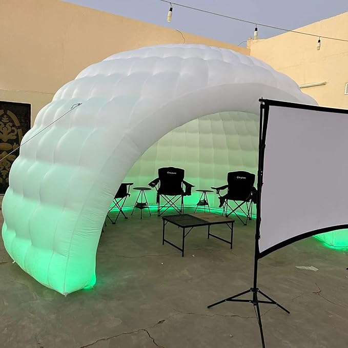 Striking Inflatable Igloo Dome Tent with Led Strips &amp Big Opening Outdoor Portable Nightclub Disco Igloo Party Wedding House White Oxford Air Marquee for Events (16.4Ft 5m D)