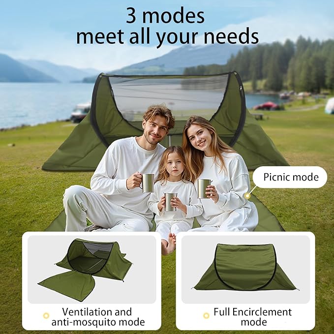 Portable Camping Tent with Double Door Design Folding Mosquito Net Shelter with Storage Bag Army Green