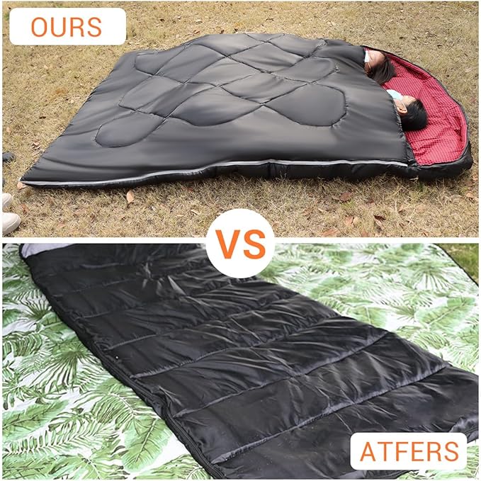 Double Sleeping Bag for Adults CampingBring Pillow XL Queen Size Sleeping Bags for 2 Person Hiking Backpacking Lightweight Waterproof with Compression Sack