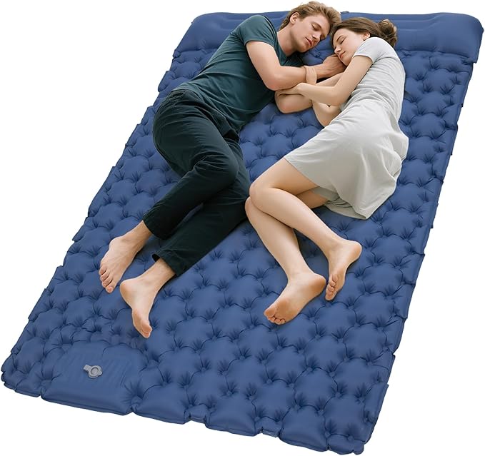 KingCamp Sleeping Pad for Camping Ultralight Connectable Inflatable Sleeping Pad Camping Mattress with 6.3 Built-in Pillow &amp Foot Pump for Backpacking Hiking Tent Cot