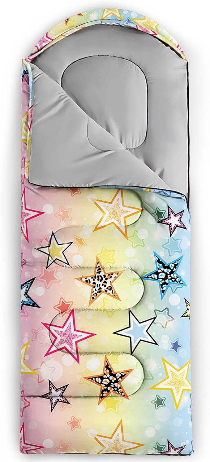 Kids Sleeping Bag for Boys GirlsCartoon Dinosaur Print-Lightweight Warm Portable Outdoor Indoor-Waterproof Cold Weather Resistant Sleeping Bag for Camping Hiking