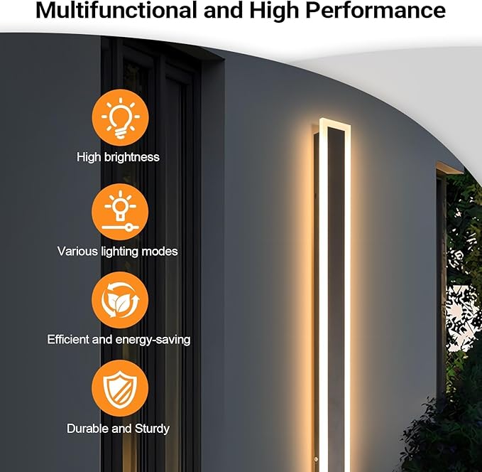 2 Pack 39.4In Outdoor Wall Sconce Black Modern Wall Light Exterior Fixtures for House Dimmable Acrylic Linear Outside Wall Light for Doorway Stairway Garage Patio