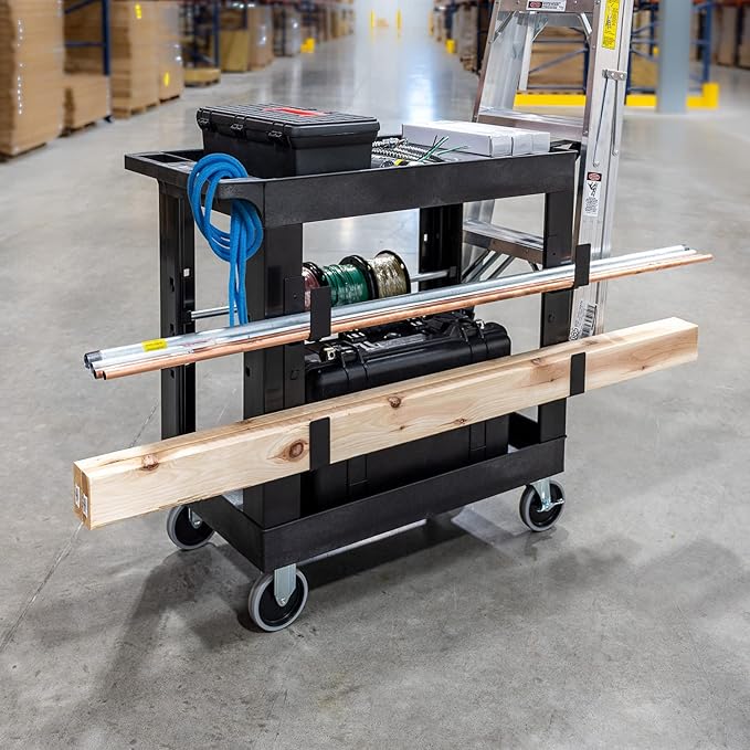 Stand Steady Tubstr 2 Shelf Utility Cart | Heavy Duty Service Cart Holds 400 lbs. | Adjustable Storage Hooks Ladder &amp Spool Holders | Tub Cart for Warehouse Garage School &amp Office (32 x 18i
