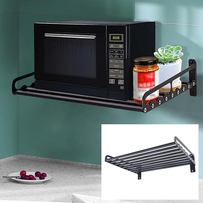 Microwave Oven Rack Wall-Mounted Microwave Holder Shelf 20 L x 15.6 W Black Storage Racks Wall Shelf 110 lbs Capacity Oven Bracket Holder for Kitchen Storage Accessories Service
