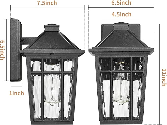 Darkaway Outdoor Wall Lights for House Exterior Lighting Fixtures Wall Mount Porch Lights Waterproof Outdoor Sconce Lights with Water Ripple Glass for Patio Hallway Garage