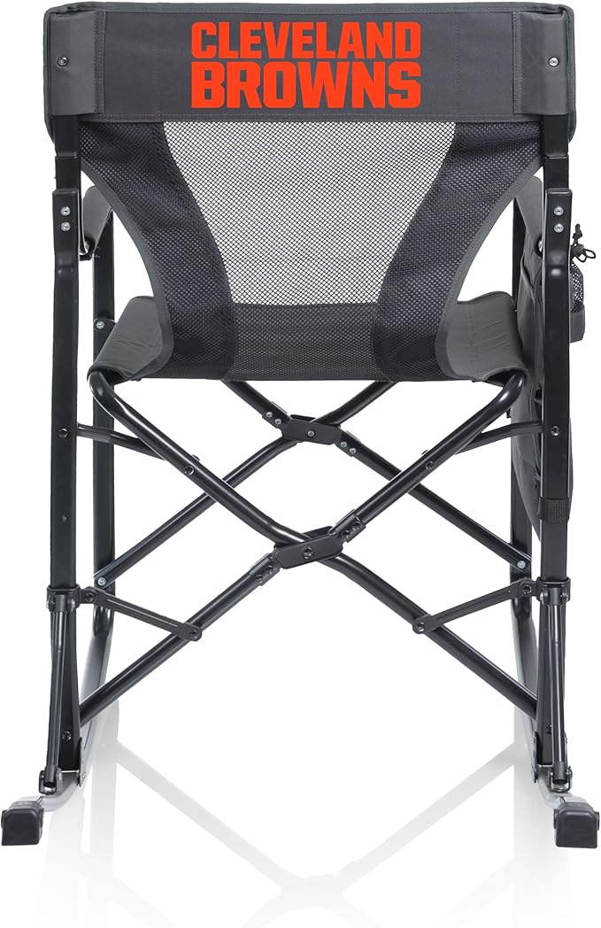 Picnic TIME NFL Cleveland Browns Woodland Rocking Camping Chair with Storage Caddy Camp Chair for Adults (Charcoal Gray)