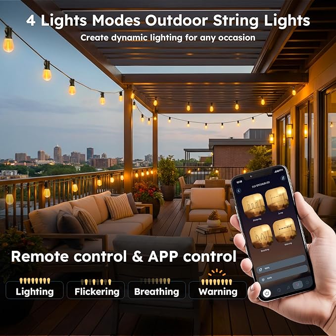 25FT Outdoor String Light with S11 Plastic Bulbs Low-Voltage LED Patio Lights with App &amp Remote Music Sync 4 Lighting Modes Dimmable &amp Waterproof for Backyard Porch Garden Deck Party