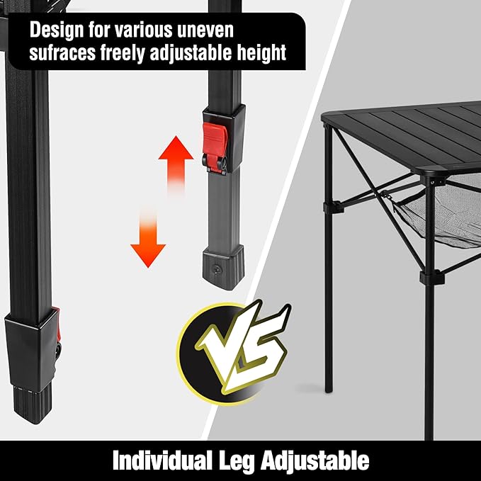 VILLEY Folding Camping Square Table with Carry Bag Lightweight Aluminum Adjustable Square Table for Outdoor Camping Picnic Backyards BBQ (L)
