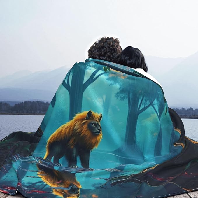 Lion Soft Fleece Blanket 60 * 50 inch Soft Sofa Blanket Suitable for Sofa Camping Travel Night Cover Blanket