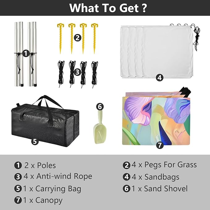 ALAZA Iris Flower Painting Beach Tent Sun Shelter UPF50+ Protection Beach Shade Canopy w/ 4 Sandbags for Outdoor Camping Fishing Backyard Fun Picnic 10x9 ft