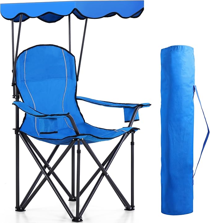 LET'S CAMP Camp Chair with Shade Canopy Folding Camping Recliner Chair with Carry Bag for Outdoor Camping Hiking Beach Heavy Duty 350 LBS