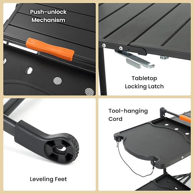 ARROWHEAD OUTDOOR 54 Wide Quick Folding Kitchen Station with Add-on Windscreen 4 Side Tables Aluminum Tabletop Tool-Hanging Cord 154 LBS Max Weight Load for Patio BBQ and Camping