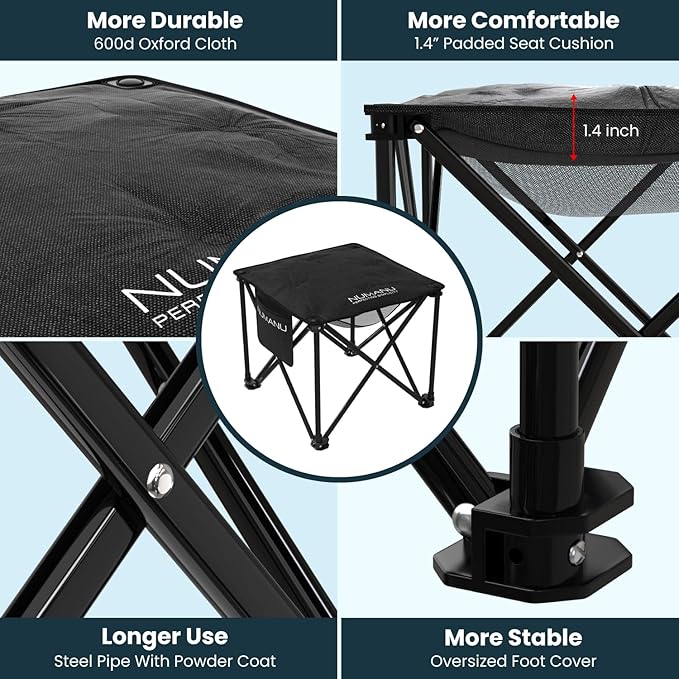 NUMANU Oversized Padded Camping Stool for Adults Thick Padded 18.5 Heavy Duty Outdoor Camp Chairs with Anti-Slip Feet &amp Carry Bag Folding Ottoman Foot Rest for Travel Max 500lbs