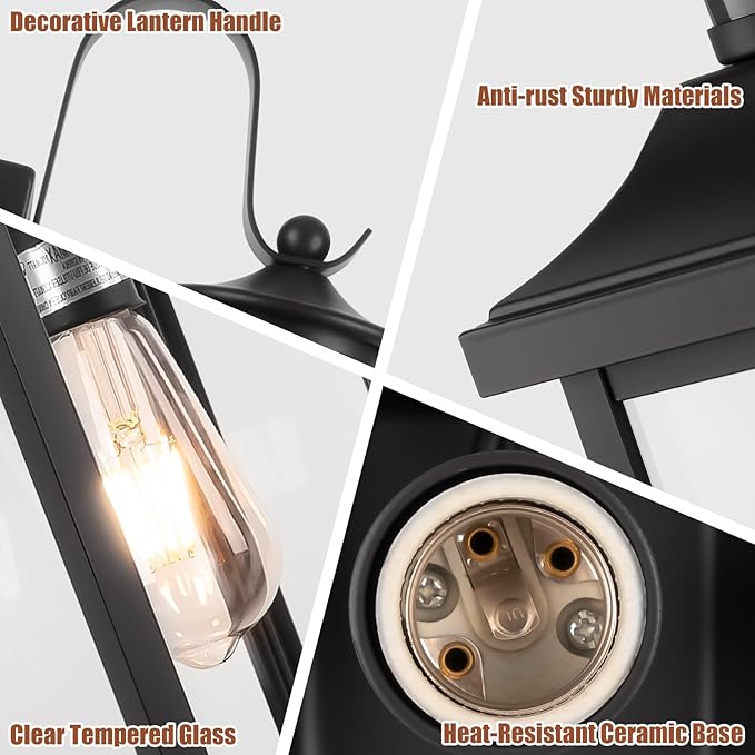 1-Pack 18 Inch Motion Sensor Front Porch Light IP65 Waterproof Large Black Dusk to Dawn Outdoor Wall Lighting for House Exterior Light Fixture Clear Glass Garage Coach Light E26 Bulb Base