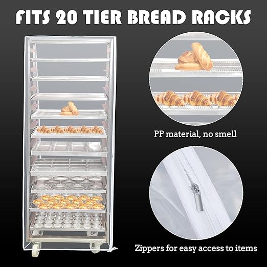 Riakrum 2 Pcs 2 Pcs Bun Pan Rack Cover Bakers Rack Cover 20 Tier Sheet for Home Kitchen Restaurant Bakery 28 L x 23 W x 61 H Clear