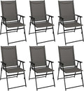 SHGJ&ampSOFT Set of 6 Folding Patio Chairs Outdoor Chair with Armrests for Lawn Garden Pool Beach Yard Lounge Metal Frame No Assembly Camping Chairs (Grey 6pc)