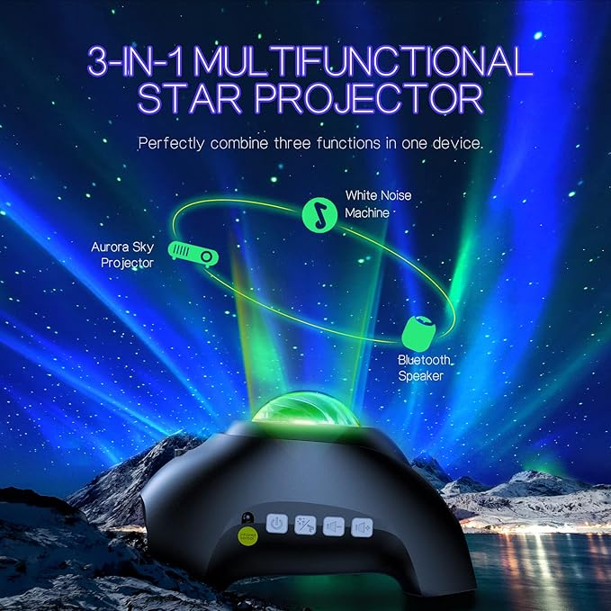 Northern Galaxy Light Aurora Projector with 33 Light Effects LED Star Projector for Bedroom Nebula Lamp Remote Control White Noises Bluetooth Speaker for Parties