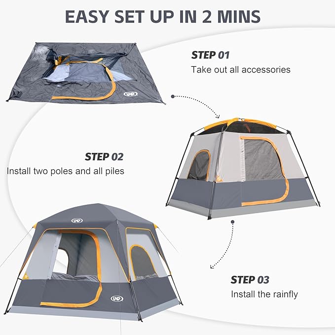 UNP 2/4/6/8 Person Tent Portable Cabin Tent Camping Tent 4-Person Easy Set Up Waterproof with Top Rainfly for Outdoor Camping/Hiking