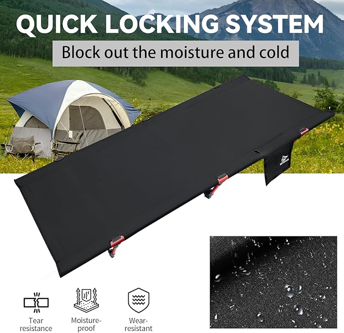 Sutekus Portable Camping Cot Ultralight &amp Easy to Set Up for Outdoor Hiking Travel Beach Mountaineering (Black)