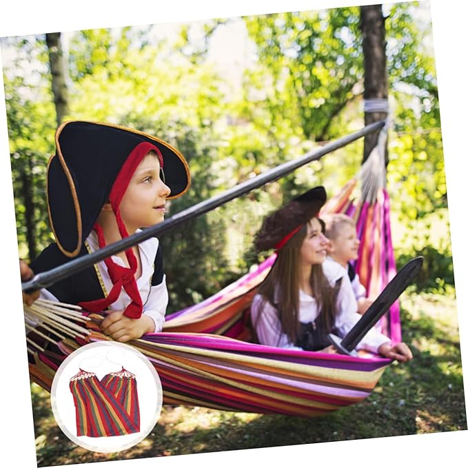 Garneck Single Person Rainbow Striped Canvas Hammock for Outdoor Leisure Widened Travel Swing Easy Setup for Adults and Boys and Girls Sturdy and Comfortable Design