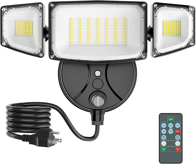 iMaihom 100W Dusk to Dawn Outdoor Lighting 10000LM Plug in Flood Lights with Remote Control 2 Modes IP65 Waterproof Led Exterior Security Light with Photocell 6500K Floodlight for Yard Garage Black