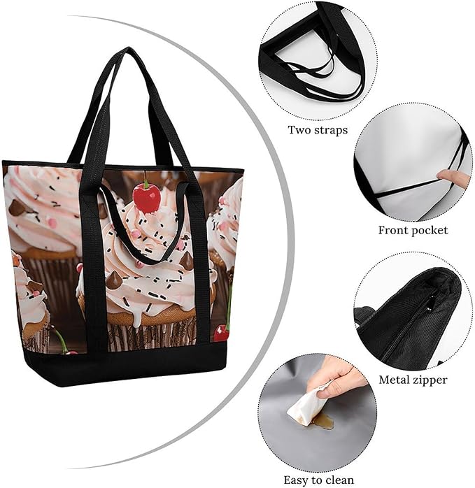 Insulated Shopping BagLarge Reusable Cooler Bags Cupcake And Muffin Printed Foldable Shopping BagTravel Waterproof Shoulder Bag
