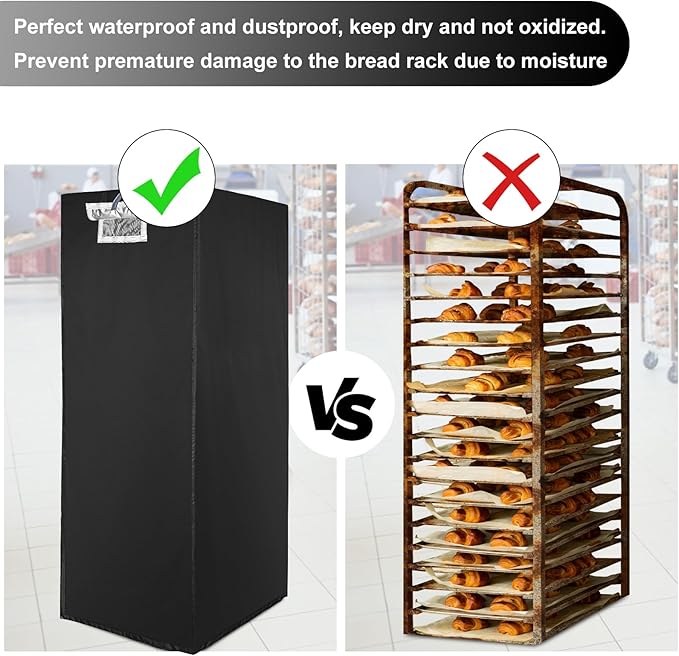 Bread Rack Cover with Zipper20tier Sheet Pan Rack/Bun Pan Rack Cover with Vents 23X28X64 Bakers Rack Cover with Transparent Window Bread Rack Cover for Waterproof and Dustproof Black
