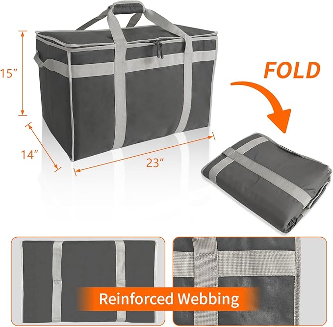 D&ampONEHOS XXXL Insulated Food Delivery Bag with Side Handles Insulated Grocery Bag for HOT/COLD Food Reusable Fit for Uber Eats Doordash (23”x14”x15”)
