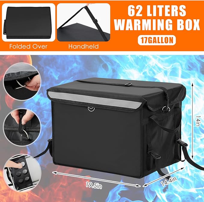Insulated Food Delivery Bag for Bike with Rear Rack Pizza Delivery Box with Shoulder Belt and Internal Accessories Waterproof Internal Dimensions(Black18.5 x 13 x 13 Inches)