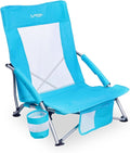 Low Folding Beach Chairs for Adults Portable Lightweight Sling Beach Camping Chair with Cup HolderArmrestFoldable Camp Lawn Chair for Outdoor Sand Concert Travel Sport Events