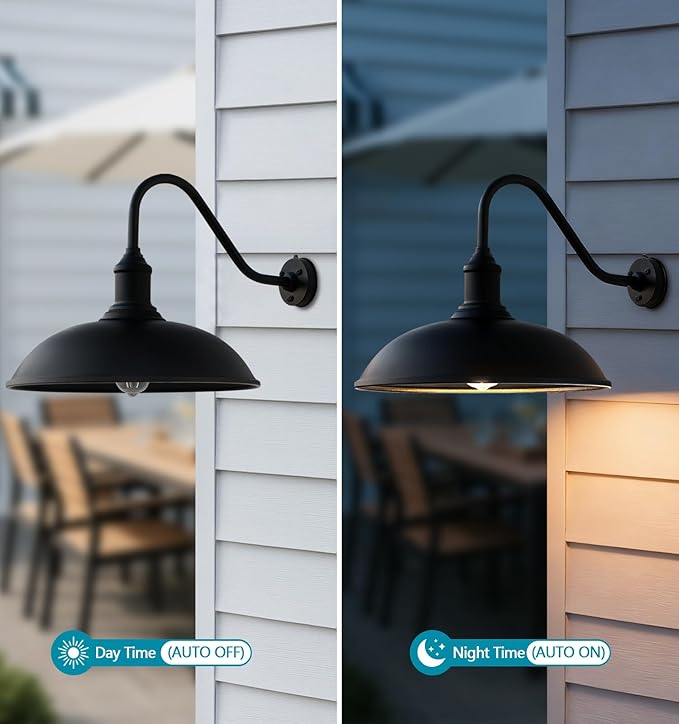 24 Inch Extra Large Outdoor Gooseneck Barn Light with Extended Gooseneck Arm - Automatic Dusk to Dawn Sensor Weatherproof Rustproof Wall Mounted Exterior Light Fixture for Farmhouse Garage