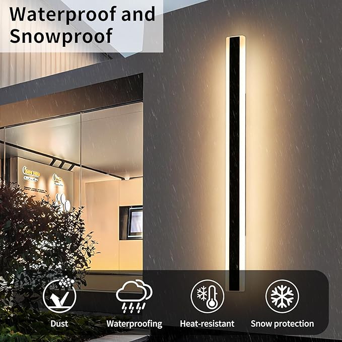 71inch Long Modern LED Outdoor Wall Light Black Outside Wall Sconces Lamps 3 Color 3000K/4500K/6000K IP65 Waterproof Exterior Lighting Fixtures for Patio Garage Yard Porch