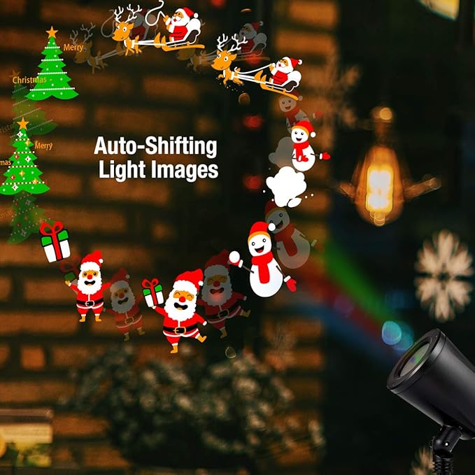 1byone Christmas Lights Projector Decorations Auto-Shifting Images &amp Switchable Pattern Outdoor/Indoor Use Ip65 Water-Resistant
