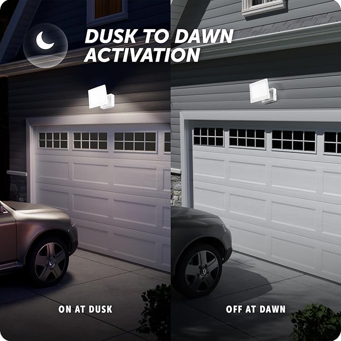 GLOBE Electric 50W White Super Bright 6000 Lumens Hardwired Automatic Dusk to Dawn Outdoor Integrated LED Flood Light Security Light Spotlight Outside House Lights