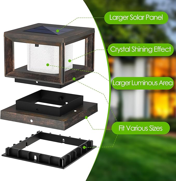 Mlambert 10 Pack Solar Post Lights Outdoor Waterproof Fence Cap Lights for Deck 4x4 6x6 Wooden Vinyl Outdoor Light with Shinning Effect Brown