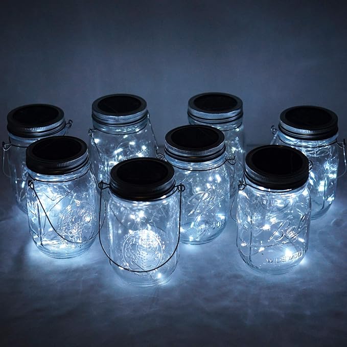 30LED Solar Mason Jar Lights 8 Pack Jar Lid String Lights (No Jars) Waterproof Fairy Firefly Light for Garden Patio Outdoor Yard Lawn Decor(Cool White)
