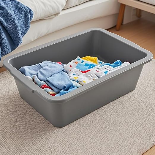ZOENHOU 4 Pack 13 L Bus Tubs Plastic Bus Box Gray Tubs Commercial Bus Box Wash Basin Tote Boxs for Pantry Washing Dishes 5 Inch Deep
