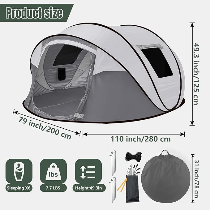 Instant Pop Up Camping Tent 4-6 Person TentsAutomatic Set Up Tent in 3 SecondsWaterproof Sunshade Family TentPortable Lightweight Dome Tent for Outdoor CampingHikingTravel &amp Beach