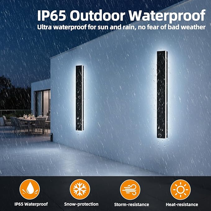 Upgrade Widened 2 Pack Black Outdoor Wall Sconce 47.2inch Dimmable Modern LED Exterior Light Fixture 3000K-6000K IP65 Waterproof Long Wall Mount Lamp for Fence Garden House with Remote Control