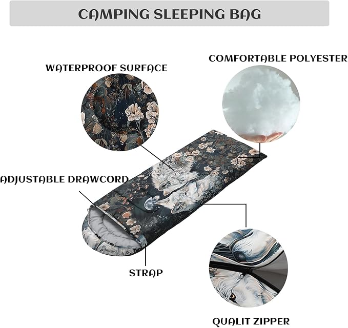 Sleeping Bags for Adults and Kids3D Printing Camping Sleeping Bag for Girls Boys Lightweight Waterproof Cold/Warm 3-SeasonOutdoor Travel with Compression Bags