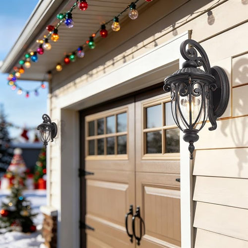 2 Pack Large Outdoor Wall Light Fixture for Patio 23in High Exterior Wall Mount Lantern for House Vintage Bronze Outside Porch Sconce with Clear Seeded Glass Shade for Garage Aluminium