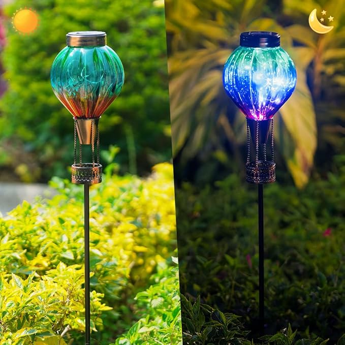 Solar Garden Lights Outdoor Waterproof with Hot Air Balloon Led Garden Lights Outdoor Solar Landscape Stake Light Decor for Outside Pathway Walkway Yard Patio