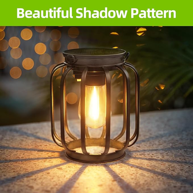 Solar Hanging Lanterns Outdoor Waterproof: 4 Pack Metal Solar-Powered Lights with Hook Bright Warm Lantern Decor for Outside Classic Outdoor Lighting for Yard Garden Patio Porch Balcony Decorations