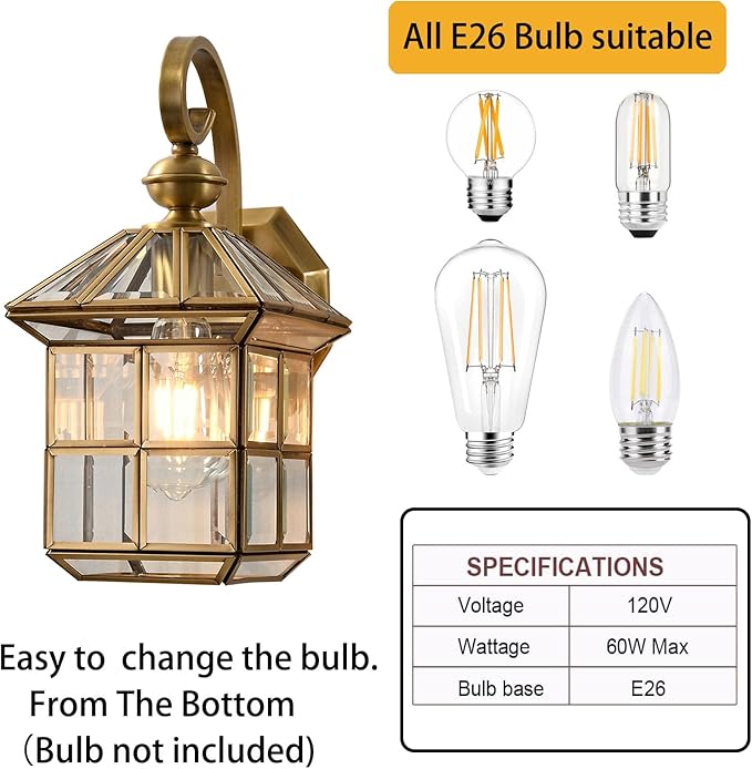 Copper Porch Lights Oil Rubbed Brass Outdoor Wall Lights 13.4in Exterior Lantern Light Fixture Waterproof Outside Wall Mount Sconce Lamp for Patio Garage Entryway Balcony
