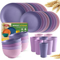 Teivio 32-Piece Kitchen Plastic Wheat Straw Dinnerware Set Service for 8 Dinner Plates Dessert Plate Cereal Bowls Cups Unbreakable Colorful Plastic Outdoor Camping Dishes Purple Ombre