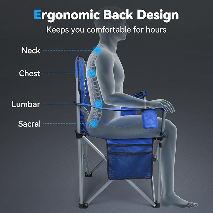 Oversized Camping Chairs for Adults Folding Chairs for Outside Heavy Duty - 400lbs Support with Cup Holder Cooler Bag and Side Pocket Portable for Lawn Outdoor Sports