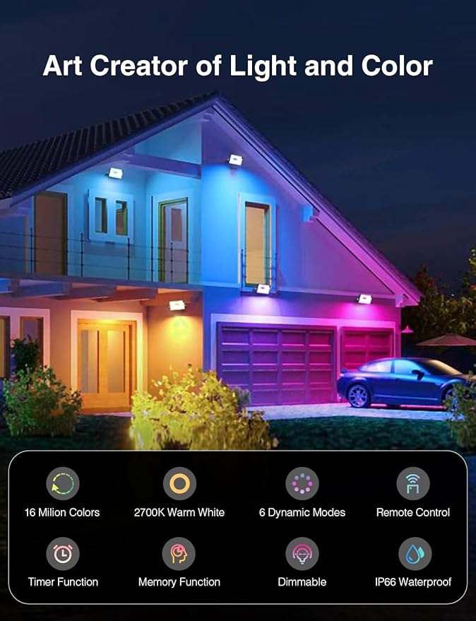 Onforu 6 Pack RGBW LED Flood Light Outdoor 100W Color Changing 2700K Warm White Upights with Remote IP66 Stage Lighting Landscape Spotlights Uplighting Indoor Floor Lighs for Halloween